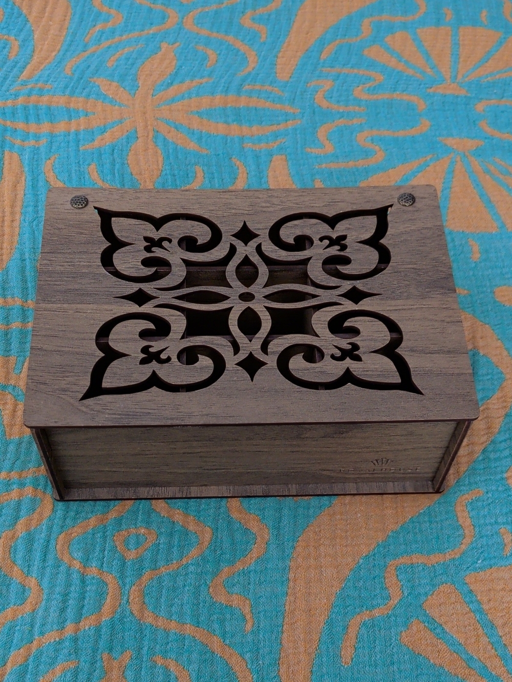 Tea Organizer Box- Decorative Wooden Keepsake Box with Laser-Cut Top